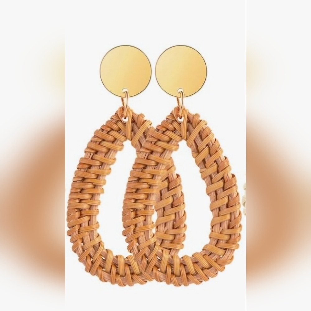 Gorgeous Rattan  Woven Teardrop Earrings with Gold Accents